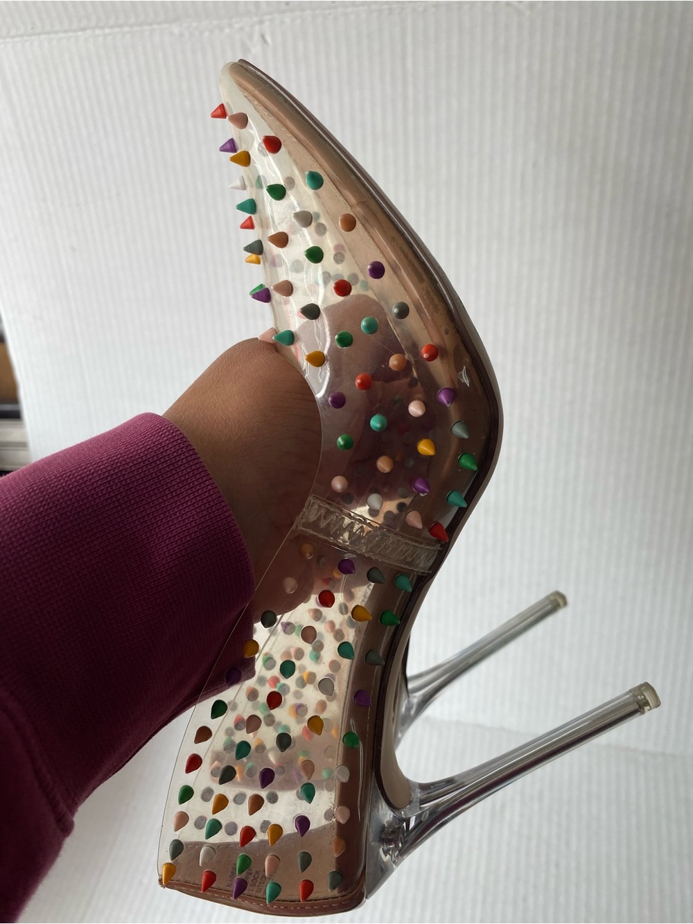 Steve Madden Vala-S Clear Rainbow Spiked Stiletto Heels Nude Pumps Size 8M - Picture 13 of 15